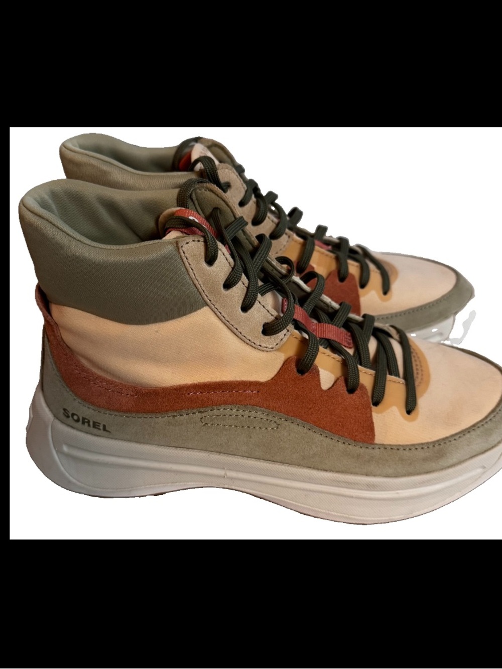 Sorel Kinetic Breakthru Day Mid Peach Sage Suede Sneakers Womens 8 Trainers EUC
